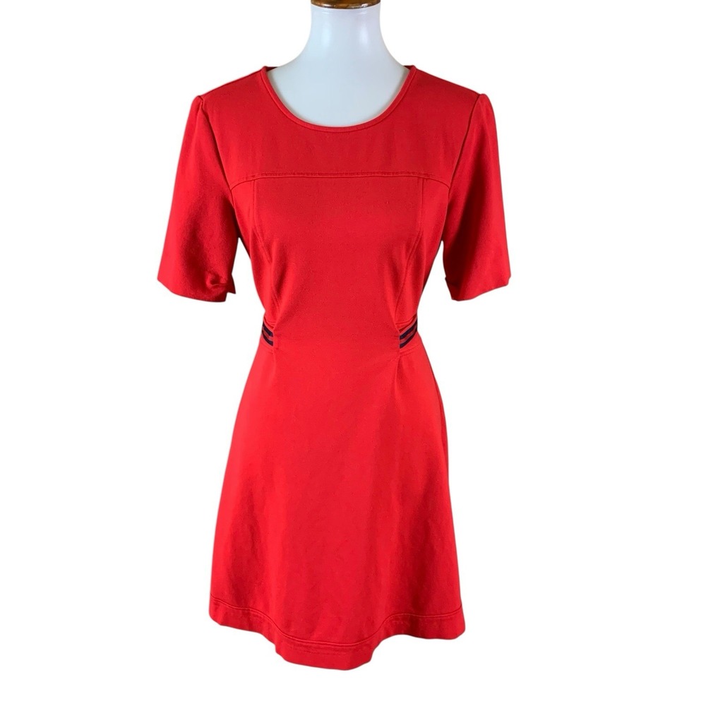 1901 Red Fit And Flare Short Sleeve Knit Dress Minimal Preppy Style 14